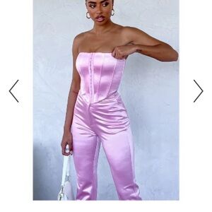 White Fox Boutique Strapless Pink Jumpsuit
